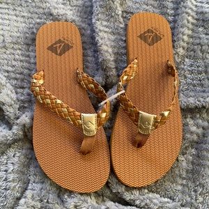 Sperry flip flop Womens Calypso Brown Gold Braided Size 8